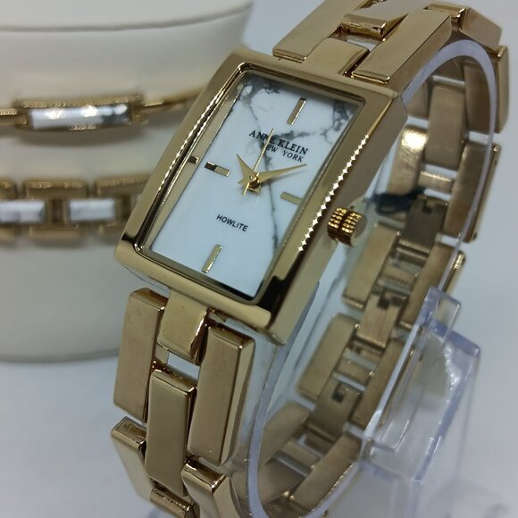 Anne Klein New York 12/7748HLST Women's 21x28mm Howlite Watch & Bracelet Set NWT - Picture 1 of 11